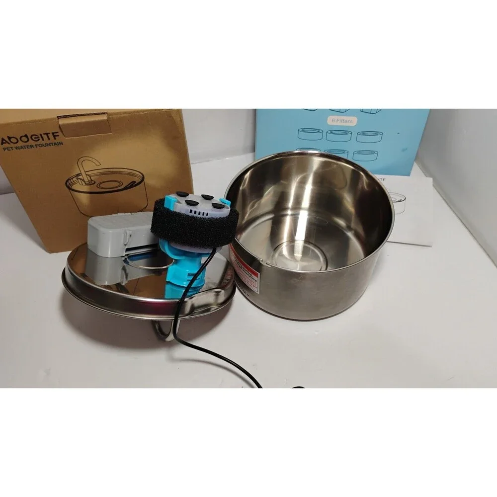 AOOGITF Stainless Steel Pet Water Fountain Dog Cat Plus Extra Filters